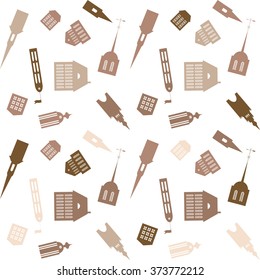 Continuous pattern with silhouettes of houses - vector illustration 