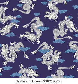 kontinuierliche Musterskizze mit japanischem Drachen,