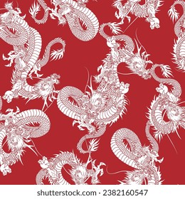 Continuous pattern sketch with Japanese dragon,