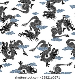 Continuous pattern sketch with Japanese dragon,