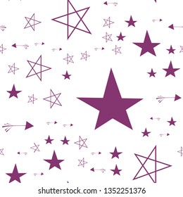 Continuous Pattern with Stars and arrows Dark moderate pink color. This pattern can be used for design, textile, pattern fills, posters, cards, web page background etc. Pattern under the mask. Vector.