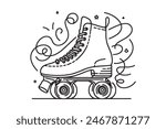 Continuous pattern style roller skates. Roller skating. Vector illustration.