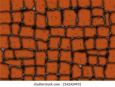 Continuous pattern vector background orange stone wall. You can use it for infinite works as big as you want. Put this image Up-down-right-left always fit and contiously pile your canvas forever