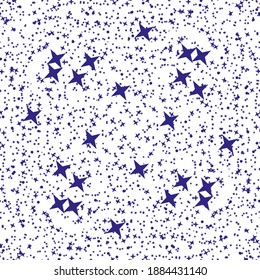 Continuous pattern of white stars on blue background. Seamless pattern vector for textile industry.	