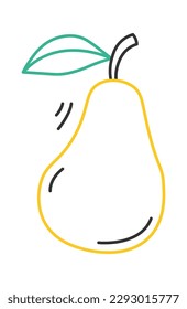 Continuous pear line art Colored lines of fruit design element. Vector illustration