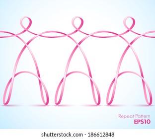 Continuous pink female ribbon figures holding hands