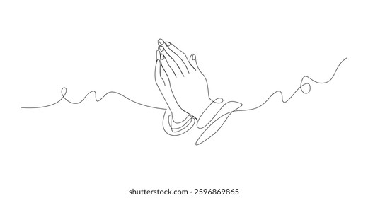 Continuous Praying hand one line art style vector illustration