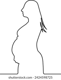 Continuous pregnant woman one line art illustration