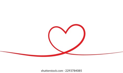 Continuous red heart line. Love concept for wedding, birthday. Romantic symbol in simple ribbon. vector