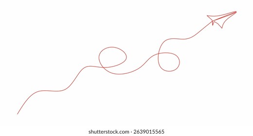 Continuous red line paper plane airplane vector illustration.