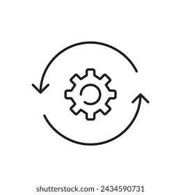 Continuous renewal and optimization of processes and systems. Cogwheel and arrows. Pixel perfect vector icon