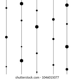 Continuous repeating vector pattern with black hexagons and lines.