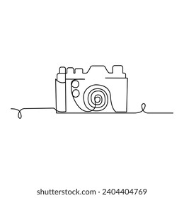 Cámara de fotos retro continua arte vectorial de una línea y esquema de imagen de cámara HD de humor DSLR de contorno