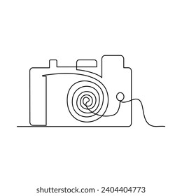 Cámara de fotos retro continua arte vectorial de una línea y esquema de imagen de cámara HD de humor DSLR de contorno