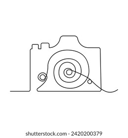 Continuous retro photo camera one-line vector art and outline DSLR mood HD camera illustration art