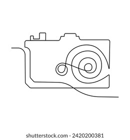 Continuous retro photo camera one-line vector art and outline DSLR mood HD camera illustration art