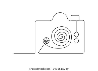 Continuous retro photo camera one-line vector art and outline DSLR mood HD camera illustration art