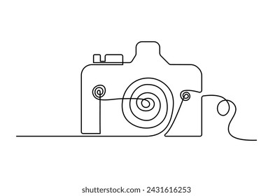 Continuous retro photo camera one-line vector art and outline DSLR mood HD camera illustration art