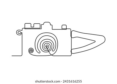 Cámara fotográfica retro continua arte vectorial de una línea y contorno DSLR humor cámara HD ilustración arte