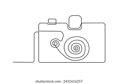 Continuous retro photo camera one-line vector art and outline DSLR mood HD camera illustration art