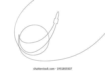 Silueta de una línea de cohete continuo. Concepto de idea creativa de la nave espacial con dibujos a mano. Ilustración vectorial de la tecnología de lanzadera en blanco negro