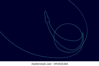 Kontinuierliche Raketentelefon-Silhouette. Handzeichner Skizze Raumschiff kreatives Konzept. Schwarz-Weiß-Trägerrakete, Vektorgrafik