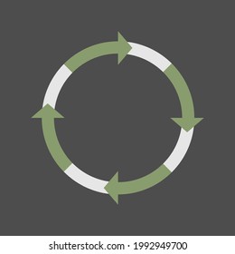 Flechas de rotación continua. Símbolo gráfico de movimiento circular y ciclicidad. Ilustración vectorial aislada en el fondo oscuro.