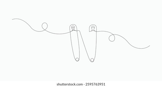 continuous safety pin one line art drawing 3