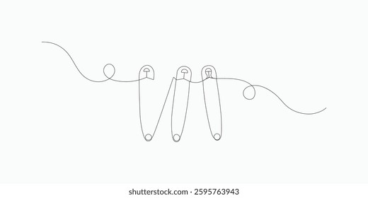continuous safety pin single line art drawing illustration