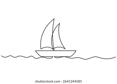 Continuous sailboat one line drawing and boat icon simple outline vector illustration.