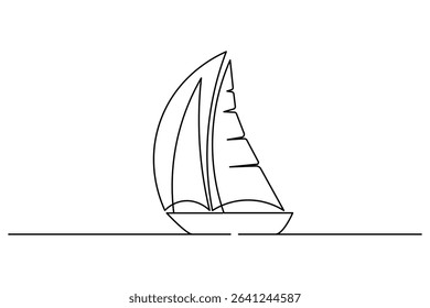 Continuous sailboat one line drawing and boat icon simple outline vector illustration.
