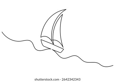 Continuous sailboat one line drawing and boat icon simple outline vector illustration.
