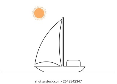 Continuous sailboat one line drawing and boat icon simple outline vector illustration.
