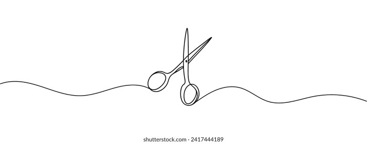 Continuous scissors with one line on a white background