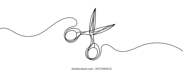 Continuous scissors with one line on a white background