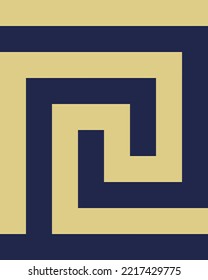 Continuous Seamless Linear Pattern Decorative Texture Gold Yellow Blue Abstract Meander Greek Key Basic Vector EPS PNG