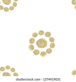 Continuous Seamless Pattern a circles of Gold color. Perfect for your design, textile, pattern fills, box, posters, cards, web page background etc. Pattern under the mask. Vector.