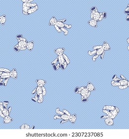 Continuous seamless pattern of cute bear illustrations,