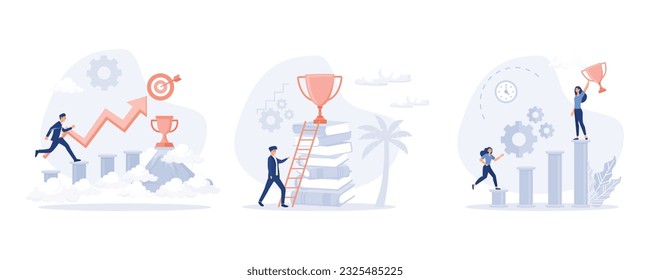 Continuous self development even after success, Inspiration for success. Banner ideas startup business to success, set flat vector modern illustration