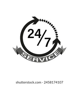 Continuous service icon. 24 7 support vector symbol. Nonstop operation sign. Black and white corporate design.