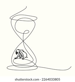 continuous silhouette drawing of a desperate woman, timer. The concept of the psychology of loneliness and loss of time
