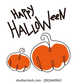 Una silueta continua de una calabaza dibujada a mano con una sola línea. Una línea de arte. Ilustración vectorial. La ilustración se puede usar como tarjeta de saludo para Halloween.