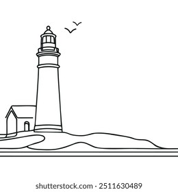 Continuous simple line drawing of lighthouse icon isolated on white background