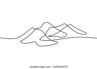 Líneas simples y continuas de dibujo de colinas de montaña. Ilustración vectorial de las colinas montañosas para símbolo, icono, logotipo, emblema, afiche. Icono premium para aventura, camping, picnic y viajes.
