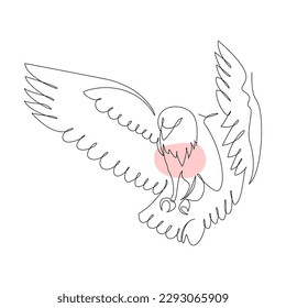 Continuous simple single abstract line drawing of eagle bird icon in silhouette on a white background