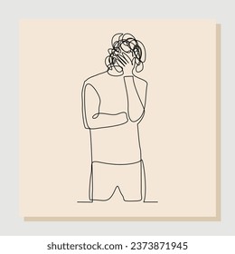 Continuous singe line drawing art of stress confusing people because any problem. Vector illustration one line sketch of business people mess feeling with round scribbles instead of a head