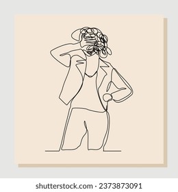 Una línea unida continua dibujando arte de estrés confundiendo a la gente por cualquier problema. Ilustración vectorial un boceto de línea de gente de negocios que se mete con garabatos redondos en lugar de una cabeza