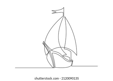Dibujo de arte de una sola línea de la pesca de embarcaciones de vela ilustración vectorial del buque