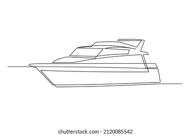 Continuous singe one line drawing art of luxury yacht speed boat sailing cruise vector illustration