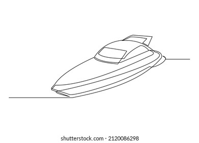 Continuous singe one line drawing art of luxury yacht speed boat sailing cruise vector illustration